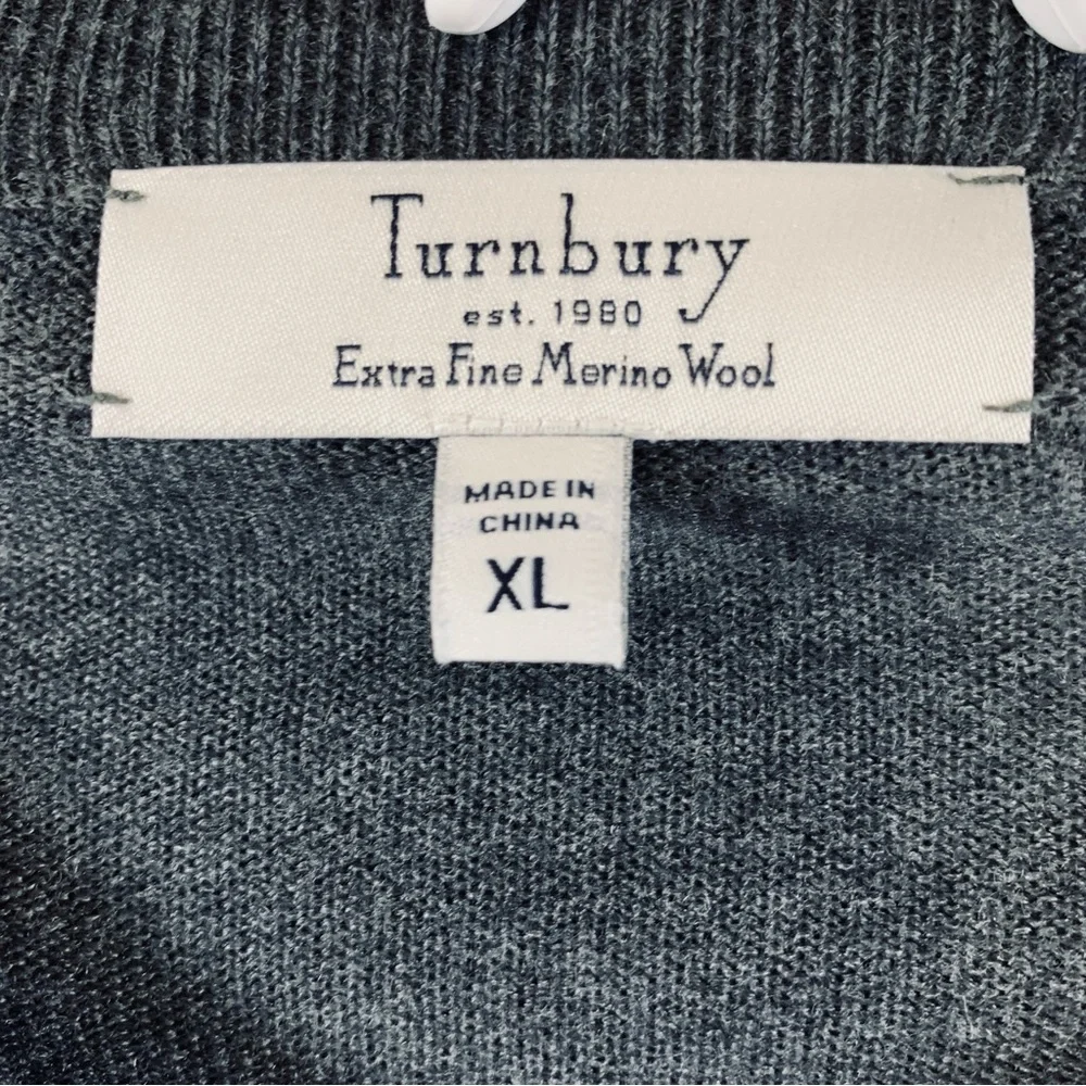 Turnbury Extra Fine Merino Wool‎ Sweater Men's Long Sleeve V Neck Gray Size XL